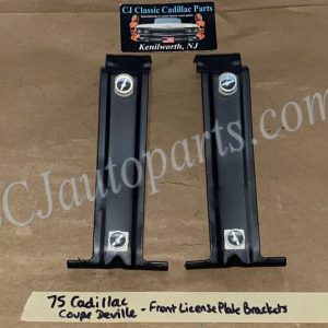 OEM 1975 1976 Cadillac Eldorado Deville Fleetwood Calais FRONT BUMPER LICENSE PLATE MOUNTING BRACKETS - PAIR #1605359